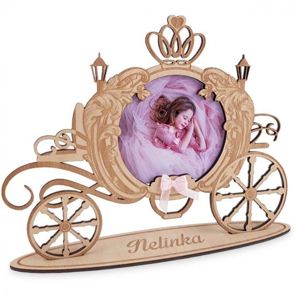 Netradiční princeznovský rámeček Detský kočiar ako rámček na fotky s menom dieťaťa