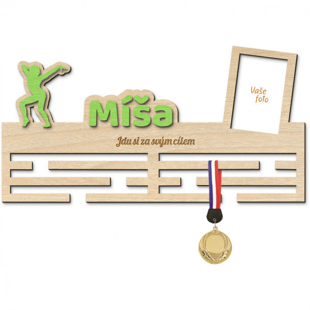 Věšák na medaile s motivem moderní gymnastiky s vlastním jménem, mottem a rámečkem Vešiak na medaily moderná gymnastika - s menom, veľký, s fotorámikom