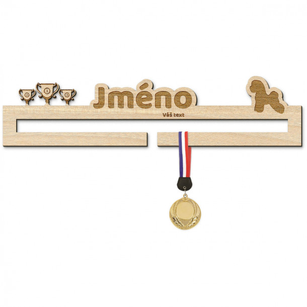 Věšák na medaile pro šampiony psích výstav s bišonkem Vešiak na medaily psie výstavy - s menom, stredný