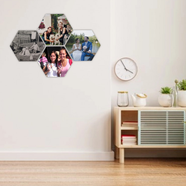 4 drevené hexagónky - foto dekorácie s farebnou potlačou